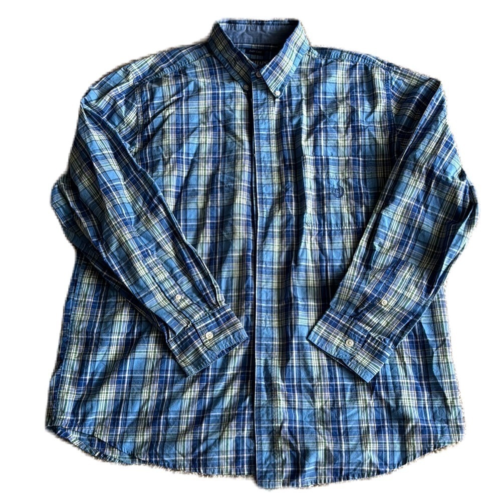 CHAPS XL easy care long sleeve button down shirt in blue, white and yellow